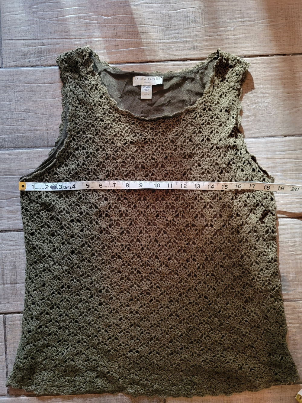 Lord & Taylor Olive Crochet Lace Sleeveless Tank - Picture 4 of 4